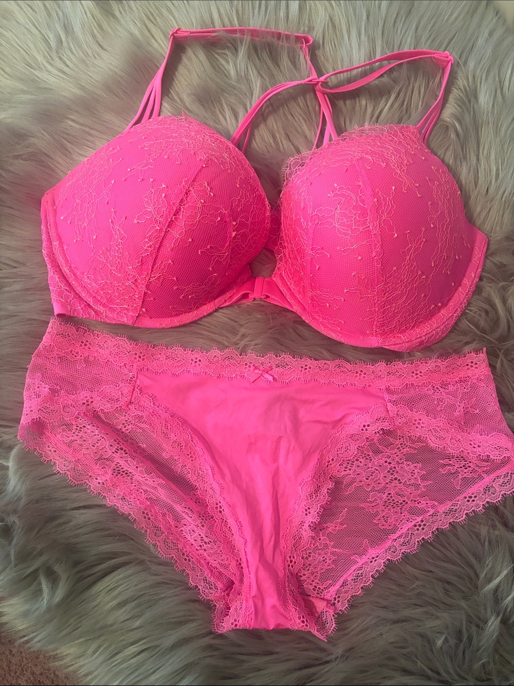 Victoria’s Secret Hot Pink Lace Push-Up Bra & underwear set- Women Intimates
